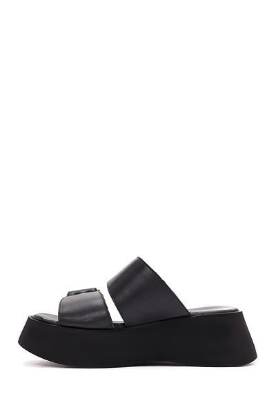 Derimod Black Leather Thick Sole Women's Slippers - 24sfd201218
