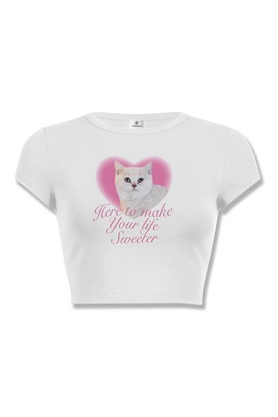 Trendiz Γυναικεία Pretty Cat & Heart Crop White