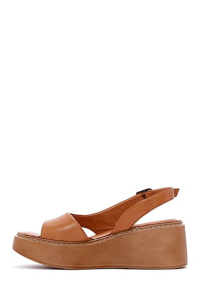 Derimod Tan Wedge Heeled Leather Women's Sandals - Ankle Strap, Comfort 24sfd341318