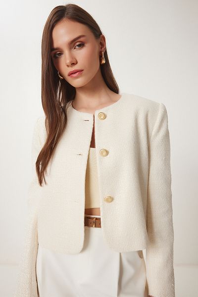 Lovelyİstanbul Μπουφάν με επένδυση Tweed Woven CREAM LHK0011