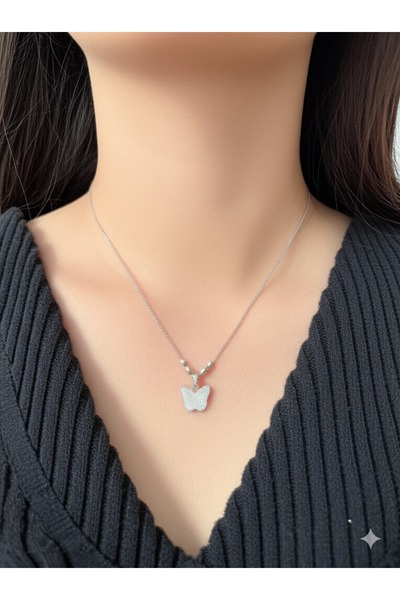 Miyoste Boxed Women's Silver Color Butterfly Figured Steel Necklace