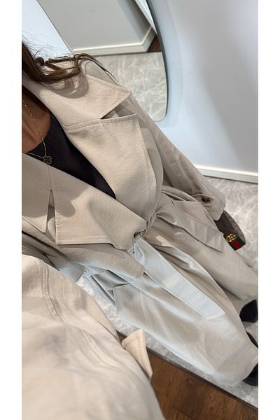 sinemkivanc co Stone Coloṙ Shoulder Epauleṫ Unlined Trench Coat