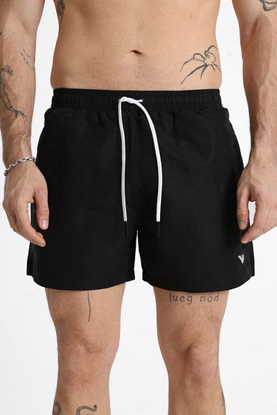 Emporio Armani Ανδρικό ελαστικό λουράκι μέσης με πλαϊνές τσέπες με αντίθεση λογότυπο Eagle Μαύρο μαγιό EM000583 AF12335-UC001