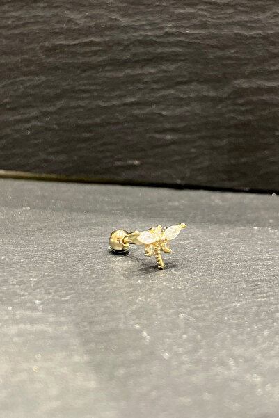 La femme by begum Beyaz Taş Yusufçuk Kuşu Arka Top Döndürmeli Gold Gümüş Piercing,helix,tragus,conch,flat