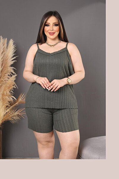 DPARİS Plus Size Rope Strap Shorts Pajama Set