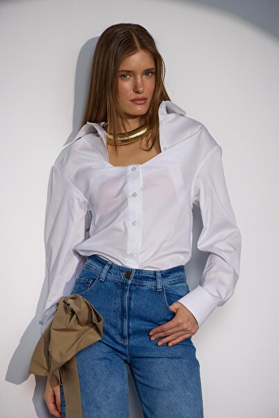 NOK İSTANBUL Beyond the Norm %100 Cotton Uzun Kollu Gömlek Beyaz