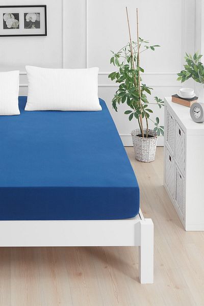 Mislina Home Roza Double Elastic Combed Cotton Sheet Navy Blue