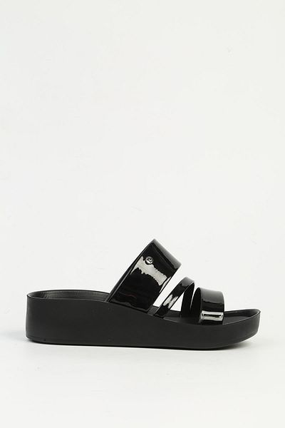 Pierre Cardin Black Patent Leather Women's Heeled Slippers Pc-7497