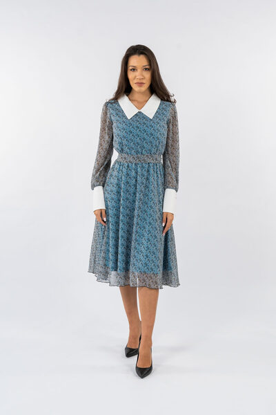 Gorgeaux Rochie Albastra cu Imprimeu Floral Nada - 4XL(48)