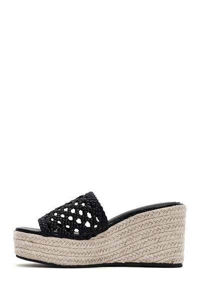Derimod Black Wedge Heeled Women's Slippers - 24sfe451618