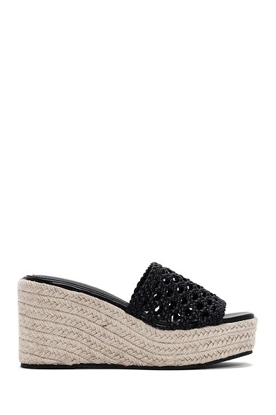 Derimod Black Wedge Heeled Women's Slippers - 24sfe451618