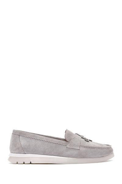 Derimod Loafer de damă din piele de căprioară gri - Comfort 24sfd 152610