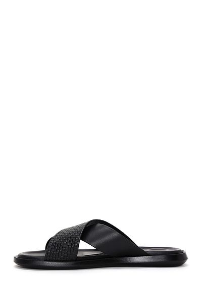 Derimod Black Knitted Patterned Men's Leather Slippers - 24sfd625118