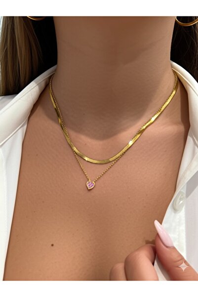 Miyoste قلادة على شكل قلب أبيض بسلسلة ذهبية اللون للسيدات من إيطاليا في صندوق