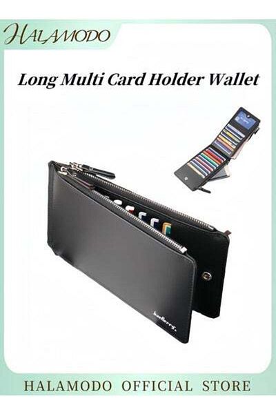HALAMODO Men's Long Bifold Card Holder Wallet Leather Purse with Zipper Credit Card Holder Purse Multi Slot W