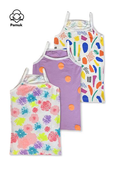 MK Mukko Kids Girl's Cotton 3'Li Undershirt Set Colorful and Patterned Underwear