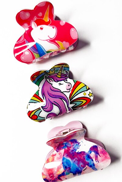 New Obsessions 3-Piece Medium Size Unicorn Patterned Acetate Hairpin