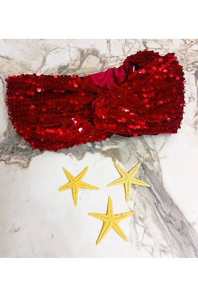 Lissa Aksesuar Red Sequin Sequined Bandana