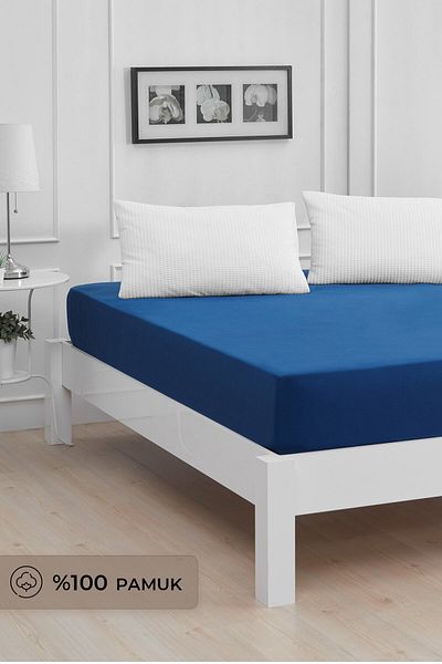 Mislina Home Roza Double Elastic Combed Cotton Sheet Navy Blue