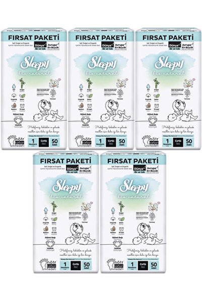 Sleepy Bebek Bezi Bio Natural Beden:1 (2-5KG) Yeni Doğan Newborn 250 Adet Mega Fırsat Pk