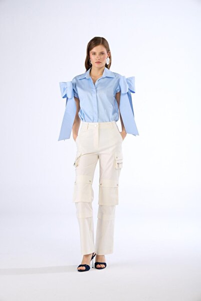 NOK İSTANBUL Hailey Çok Cepli Cargo Pantolon Beyaz