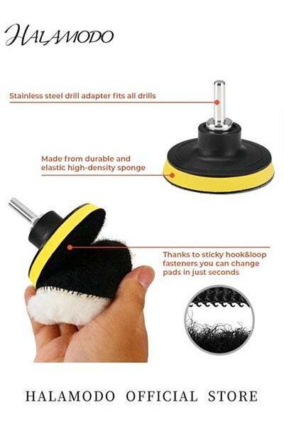 HALAMODO 7PCS Foam Polishing Pad Kit for Car Waved Sponge Pads Polishers and Buffers Kit with Drill Adapter f