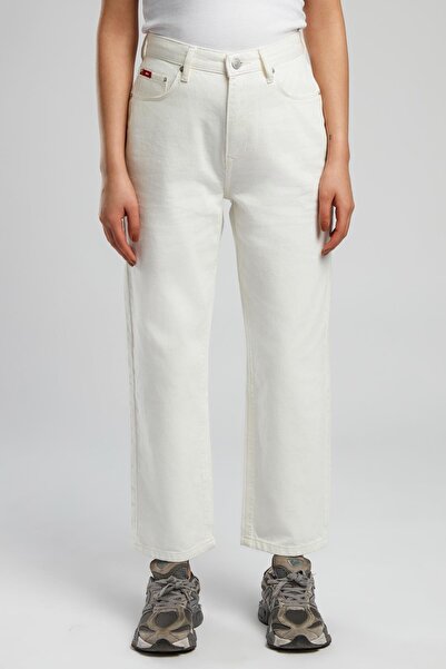Lee Cooper Clara High Waist Regular Cut Straight Leg 100% Cotton White Women'...