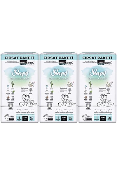 Sleepy Bebek Bezi Bio Natural Beden:1 (2-5KG) Yeni Doğan Newborn 150 Adet Aylık Fırsat Pk