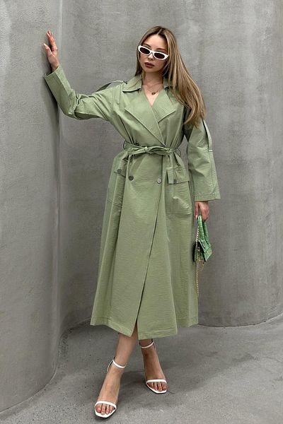 Olcay Leichter, übergroßer Trenchcoat mit Epauletten-Detail, HELLGRÜN 6710