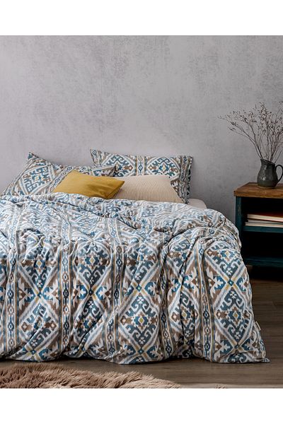 Madame Coco Aron Doppelbett-Bettbezug-Set, 100 % Baumwollflanell, Türkis/Beige