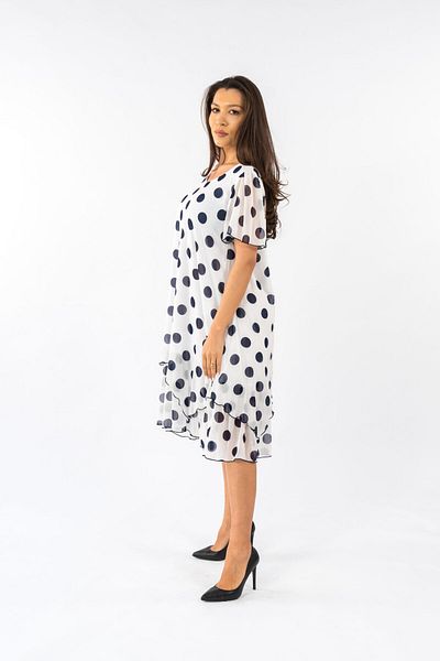 Gorgeaux White Dress With Black Polka Dots Bianca - 4xl(48)