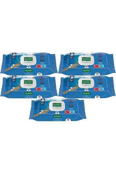 Komili Ocean Breeze 90 Sheets Wet Towel Wipes, 450 Sheets with Practical Cover (Set of 5)