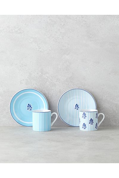 English Home Set 4 Piese 2 Cești Cafea Rapture Porțelan 80 ml Albastru