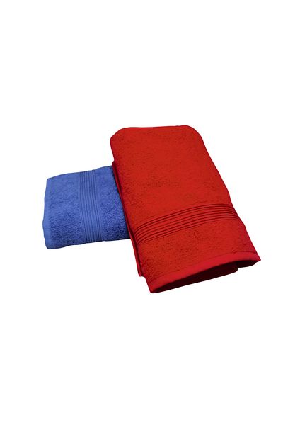 Kotonia Home Set of 2 Deco Bath Towels - 50x90 Cm, 100% Cotton, Red and Blue