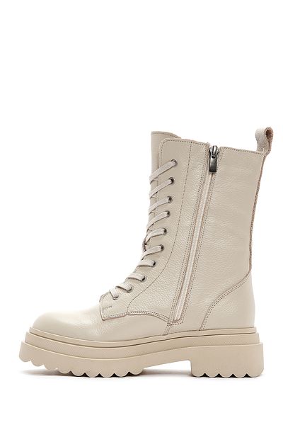 Derimod Cream Colored Women's Leather Boots - Zippered, Model 24wfd 182118