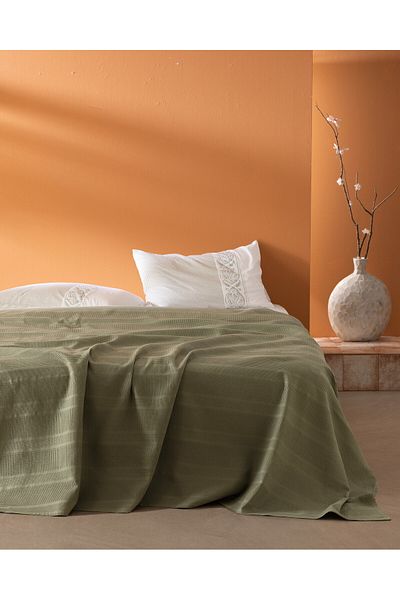 Madame Coco Mathilda Bettwäsche-Set für Einzelbett, Baumwolle, Ökocell, einfarbig, Khaki