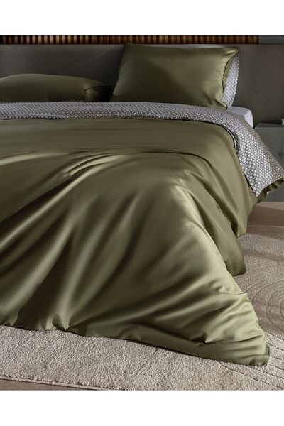 Madame Coco Dennie Bettwäsche-Set, Kingsize, 100 % Baumwolle, bedruckter Satin, Khaki