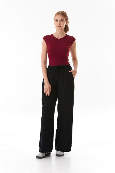 Fulla Moda Wide Leg Jean with Tie Waist and Side Stripes