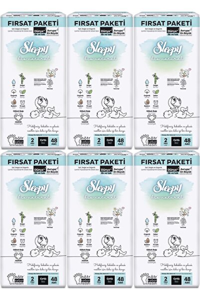 Sleepy Bebek Bezi Bio Natural Beden:2 (3-6KG) Mini 288 Adet Ekstra Fırsat Pk