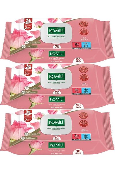 Komili Wet Towel Wipes 90 Sheets Rose Scented (Set of 3) with Practical Cover (270 Sheets)