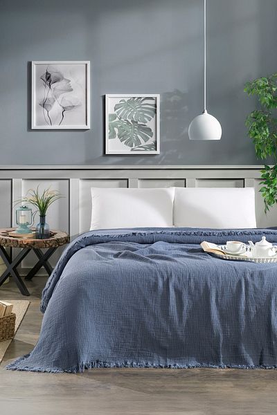 Naturosa Florin Double 4 Layer Muslin Pique/Bedspread Navy Blue 200 X 220