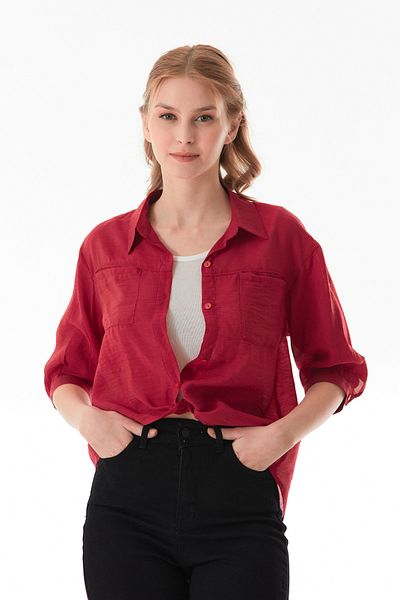 Fulla Moda Cămașă crop cu buzunar dublu cu detaliu de bază