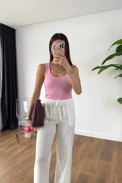 BİRCANÇİL Zr Ulenna Pink Square Neck Ribbed Undershirt