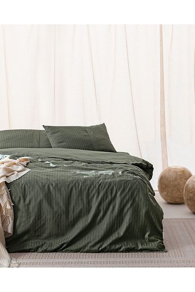 Madame Coco Adrien Doppelt gestreiftes Bettbezug-Set - Khaki