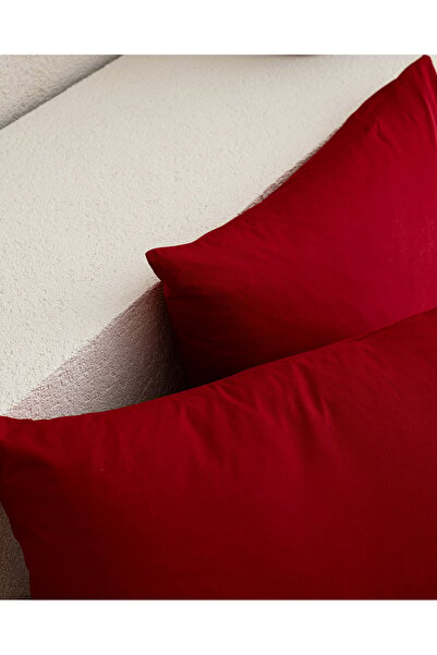 Madame Coco Manon Ranforce 2-teiliges Kissenbezug-Set, 100 % Baumwolle, einfarbig, Rot