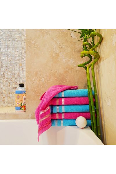 Kotonia Home Set of 6 Hand Towels - Pastel Ingie, 30x50 Cm, 100% Cotton, Fuchsia and Turquoise