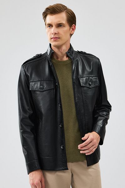 Derimod Alvarez Men's Black Leather Coat - 24sgd6497u6