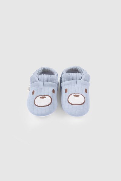 Little Gusto Quilted Teddy Bear Embroidered Baby Blue Booties