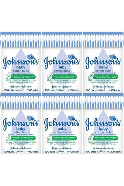 Johnson's جونسون - مسحات تنظيف الأذن للأطفال 100 قطعة (مجموعة من 6)