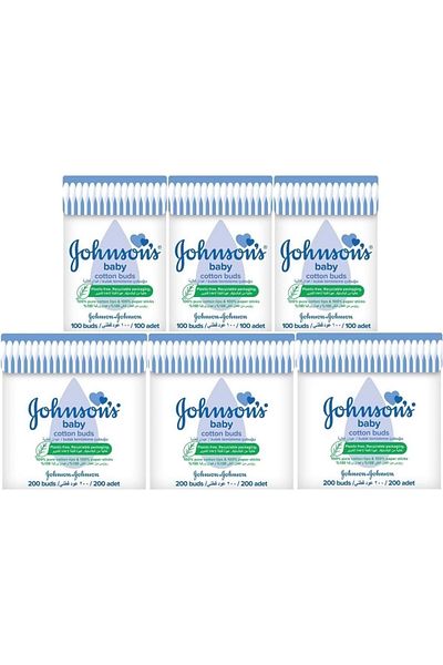 Johnson's جونسون - مسحات تنظيف الأذن للأطفال 100 قطعة + 200 قطعة إجمالي 900 قطعة (مجموعة مختلطة)